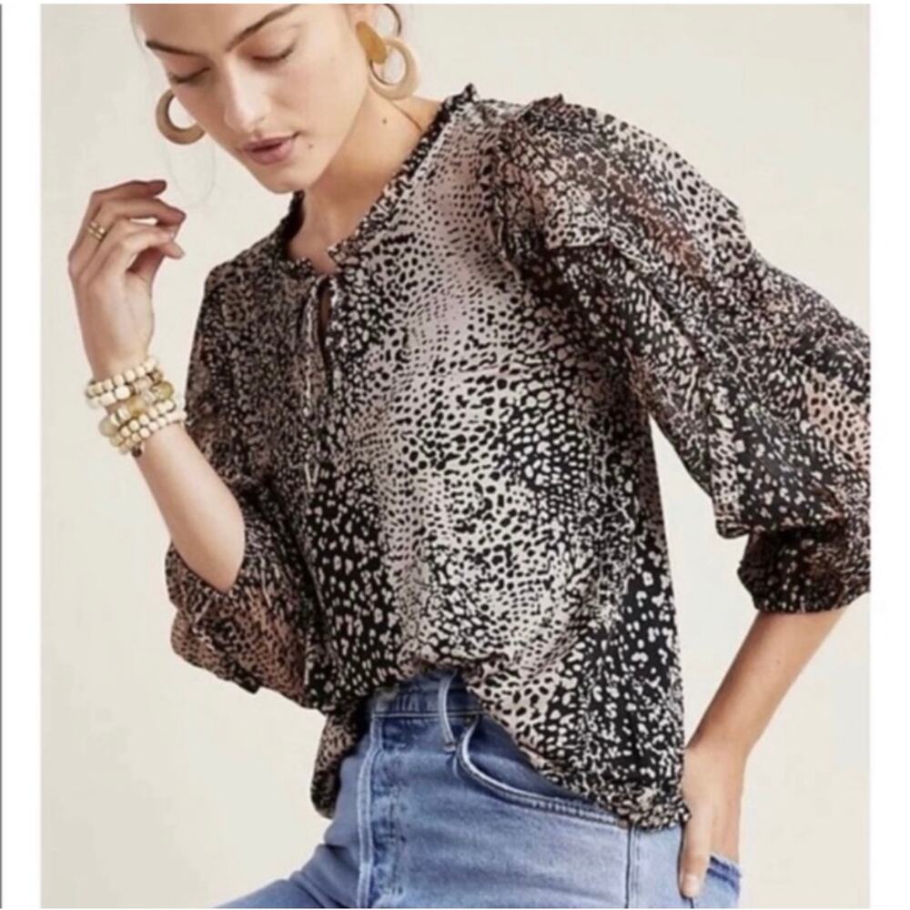 Anthropologie Maeve‎ Jacquin Animal Print Blouse Women's M Contemporary